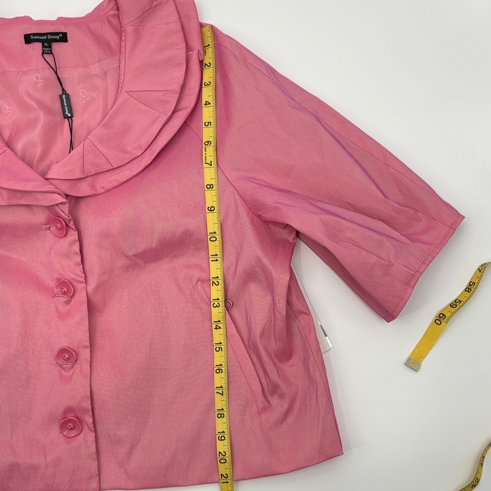 Samuel Dong Pink Glam Ruffled 3/4 Sleeve Cropped Lined Jacket, Size XL - Picture 11 of 11